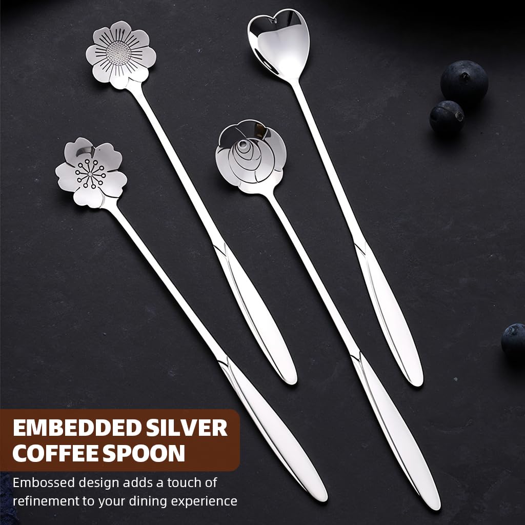 HASTHIP Coffee Spoon Set for Desserts and Tea with 12PCS 18cm Stainless Steel | Gold Flower Design