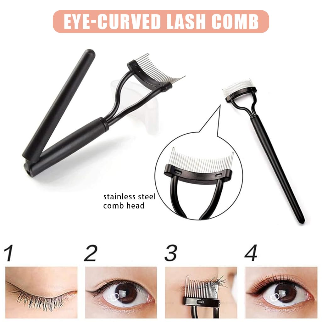 MAYCREATE Eyelash Curler Kit for Women with 6 Refill Pads and Ergonomic Metal Design | Includes Folding Lash Comb