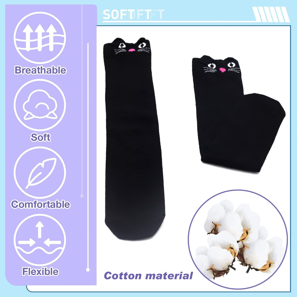 ZIBUYU Cotton Long Socks for Girls featuring Cute Kitty Design and Winter Warmth | 1 Pair Black 2PCS