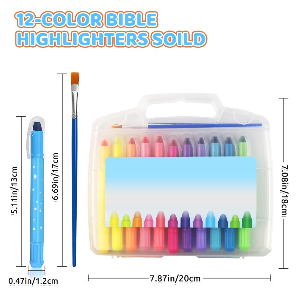 Climberty® 12-Color Bible Highlighters Soild Highlighting Pens Highlight Crayons Smudge-Free Wax-Based Dry Highlighters Coloring Pens School Office Stationeries