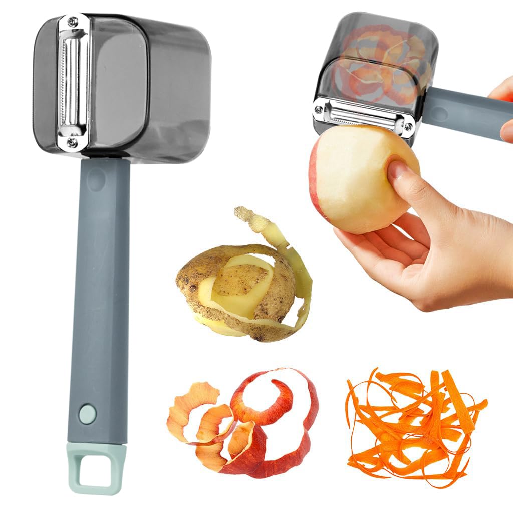 HASTHIP® Kitchen Peeler with Peel Collection Bin Stainless Steel Peeler Anti-slip Handle Design Utility Kitchen Peeler for Fruit Vegetables