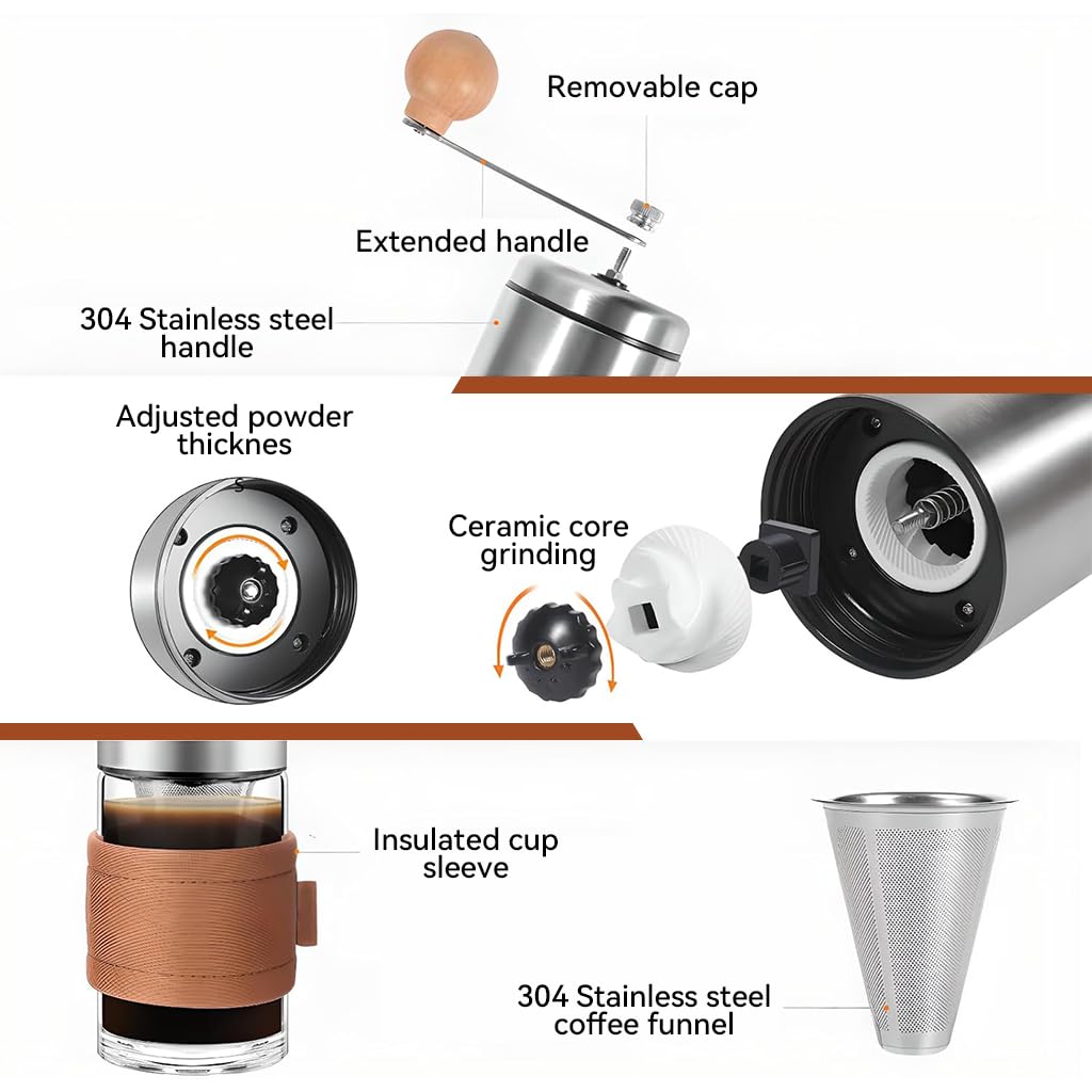Supvox Manual Coffee Grinder with Smooth Hand Crank and Adjustable Settings | 15g Stainless Steel Portable Mill