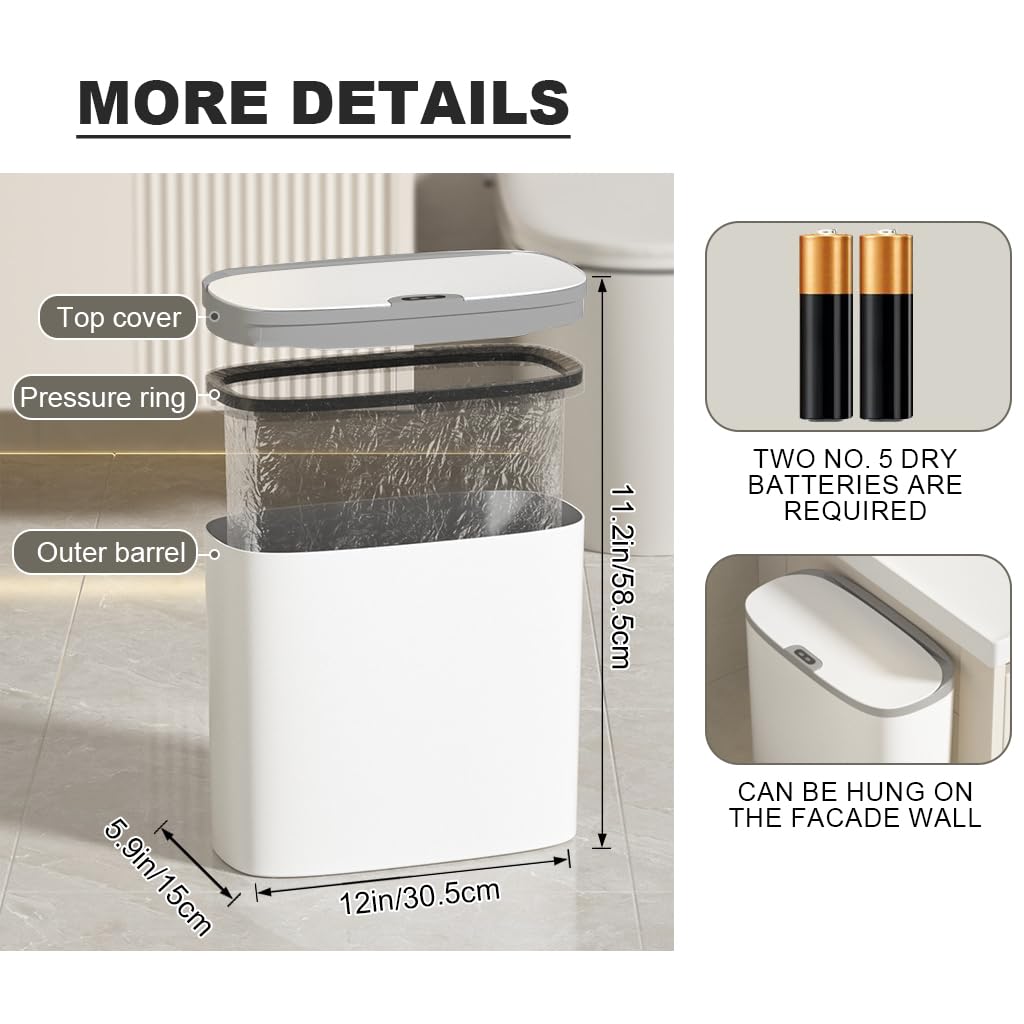HASTHIP Smart Dustbin for Home with 12L Capacity featuring Motion Sensor Lid and Waterproof PP Design | Touchless Waste Bin for Kitchen or Bathroom