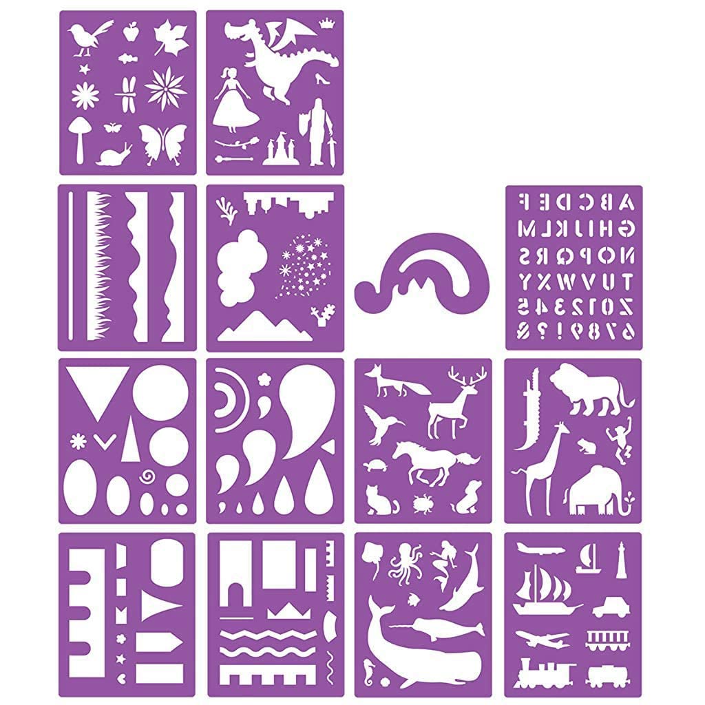 ELEPHANTBOAT Painting Stencils Set for Kids with 14 Templates and 150 Patterns | Reusable PET Plastic