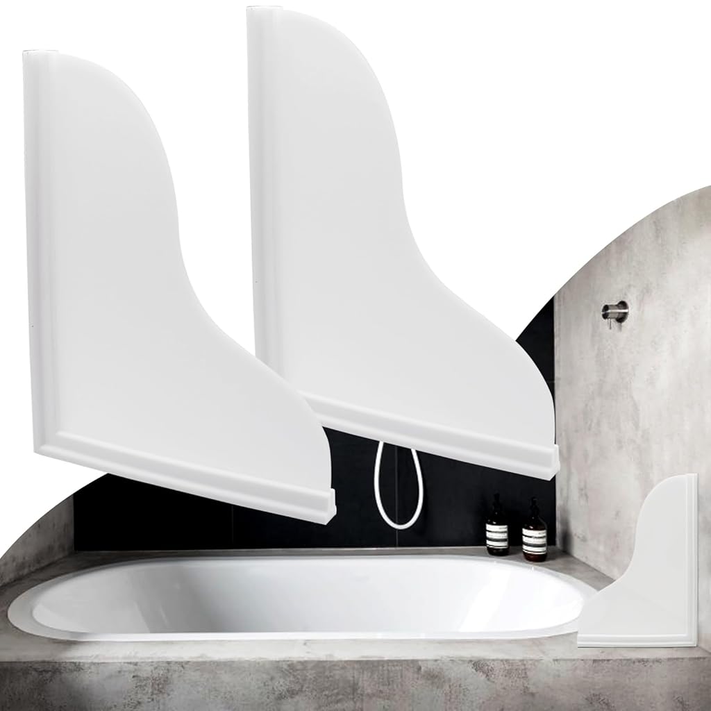 HASTHIP® 2pcs Shower Splash Guard Kit, Self-Adhesive Shower Corner Guards to Keep Water for Bathtub Waterproof, (9.1 x 7.1 inch)-White