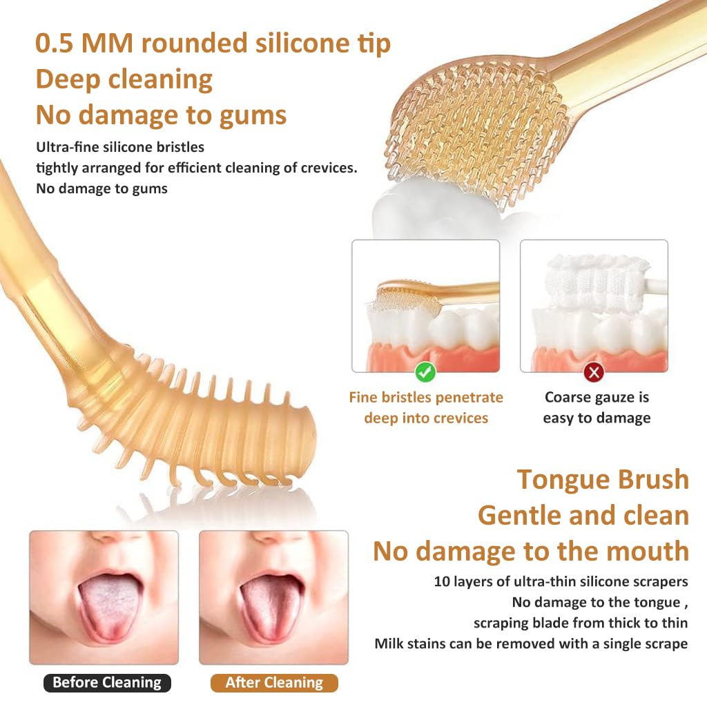 SNOWIE SOFT Baby Oral Cleaning Brush Set for 6–24 Months with 2-in-1 Silicone Toothbrush and Tongue Cleaner | BPA-Free Food Grade Design