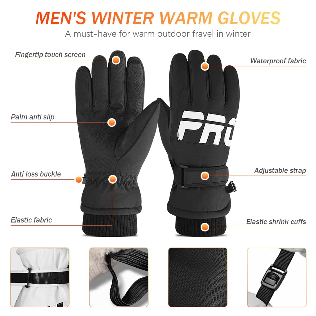 GUSTAVE Winter Gloves for Men with Fleece Lining and Anti Slip Grip | Waterproof Windproof 2PCS