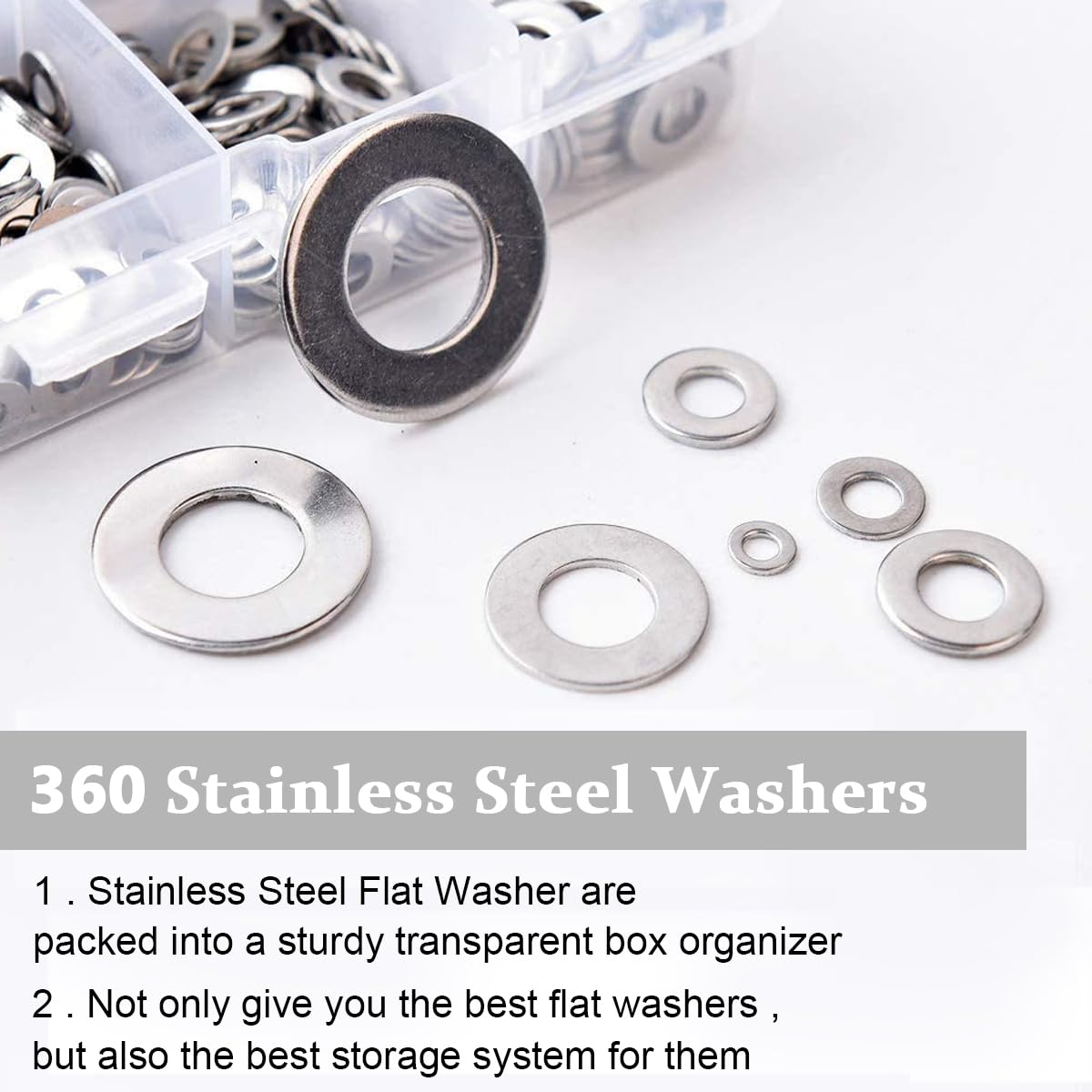 Serplex Stainless Steel Flat Washers Set for Screws and Bolts 360PCS with 8 Sizes | DIY Repair