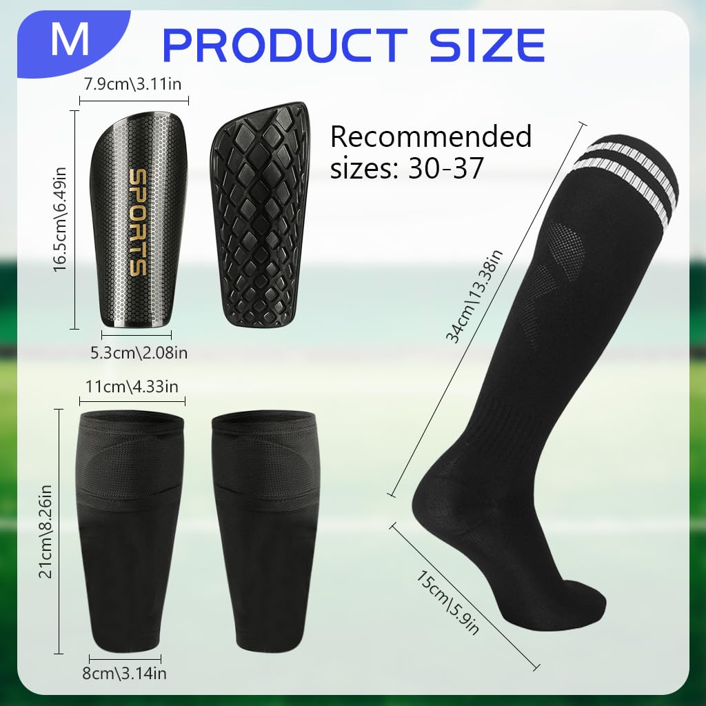 Proberos Kids Shin Guards Set of 3 for Soccer and Hockey featuring EVA Cushioning | Includes Compression Socks