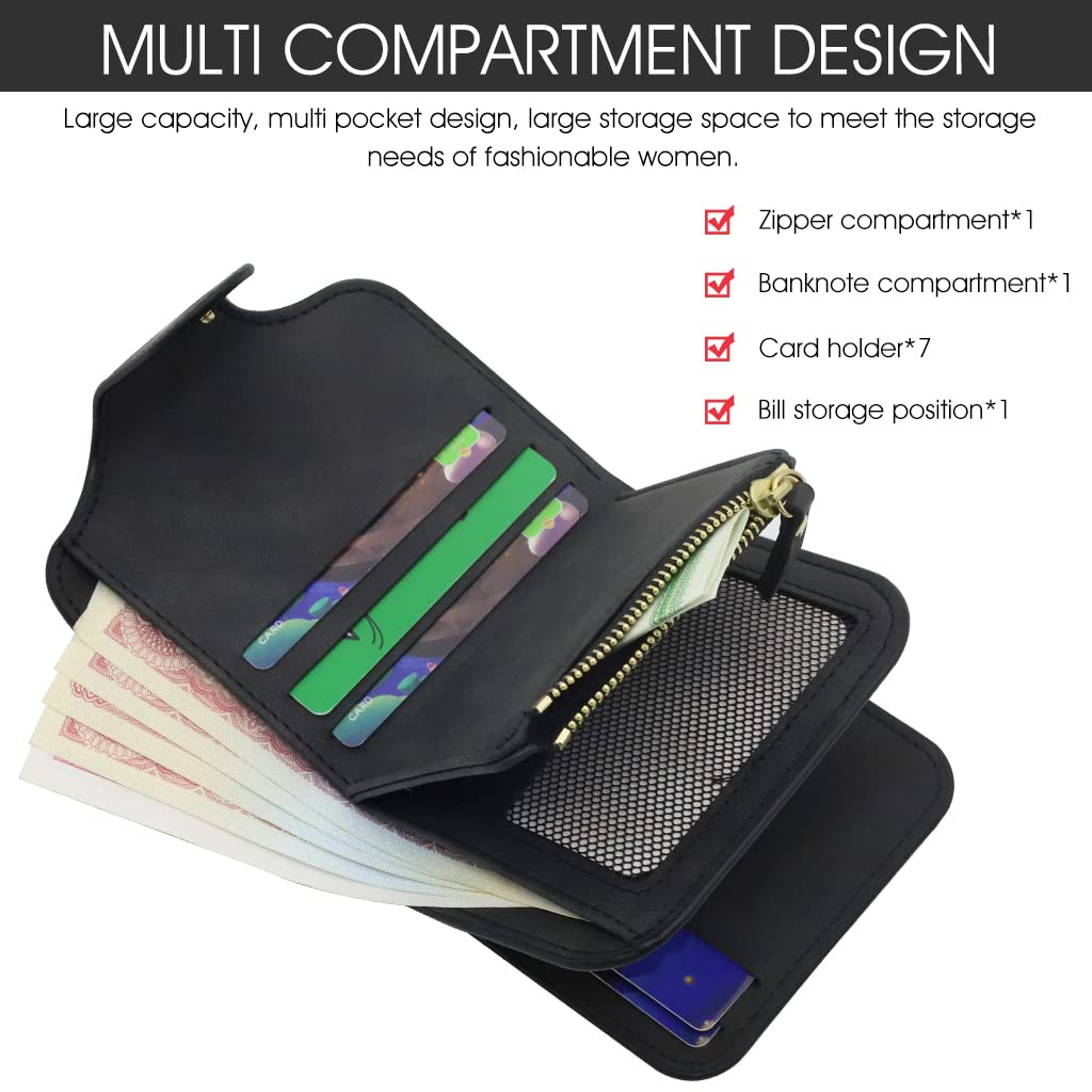 ZIBUYU® Women Purse Wallet Soft PU Card Bag for Women Wallet Purse for Women Bifold Card Bag Organizer Cash Bag Girl Wallet Fashion Women Wallet Purse Gift Wallet for Girl Women(Black)