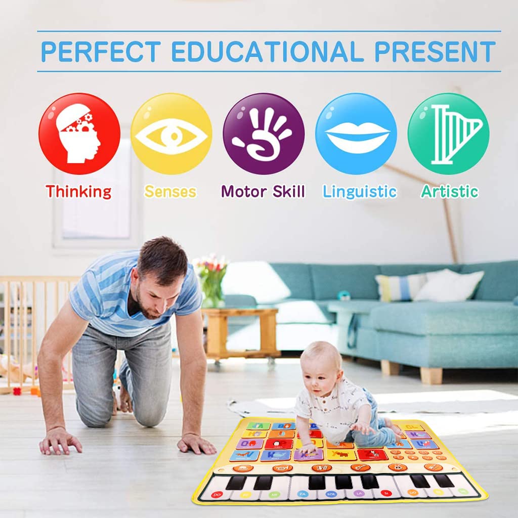 PATPAT® Musical Mat for Kids Extra Large Size 39.3''x27.5'' Cartoon Alphabet Piano Mat for Kids Early Educational Toys Adjustable Volume Piano Keyboard Play Mat Sound Toys Gifts for Boys and Girls