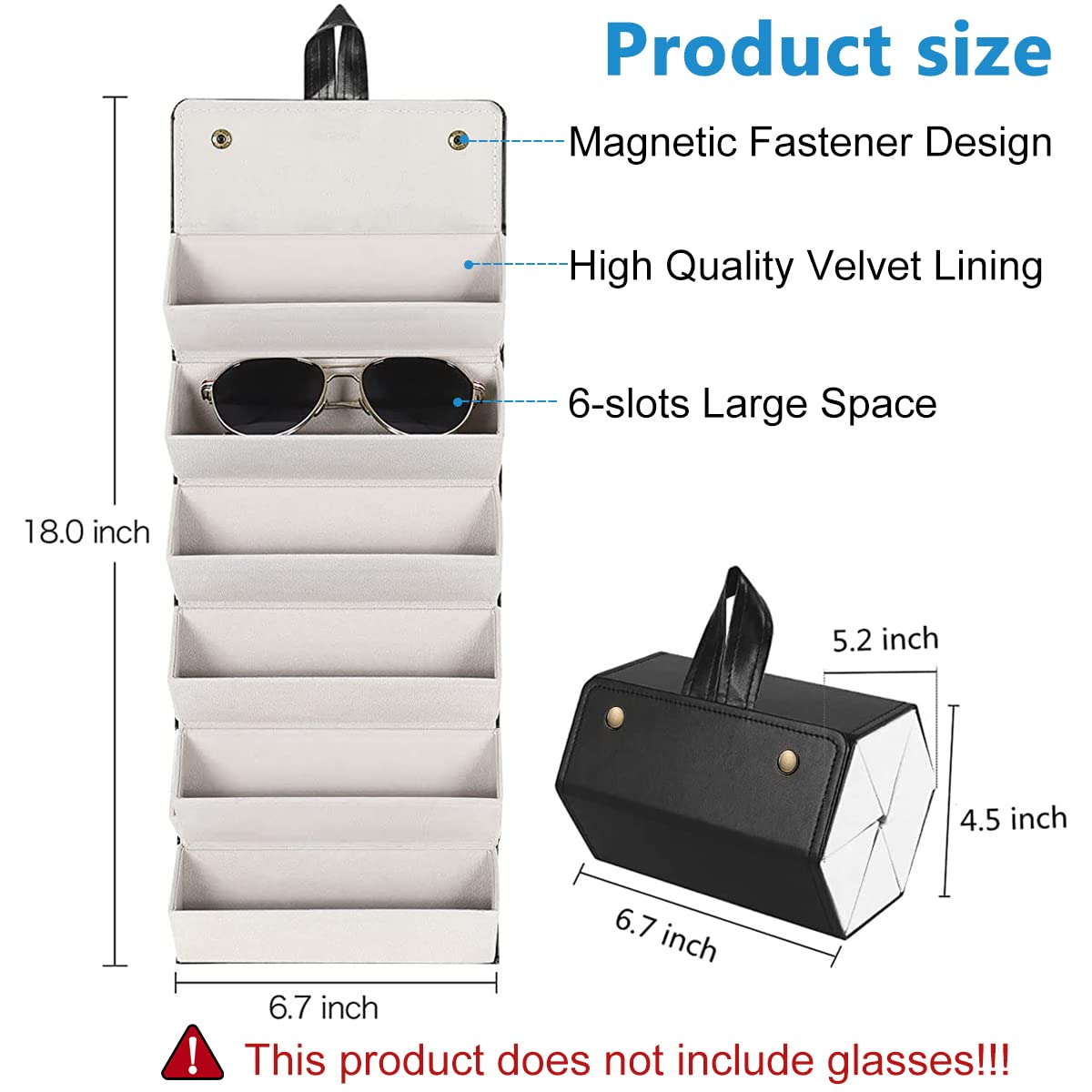 PALAY Sunglasses Organizer for Travel and Wall Hanging with 6 Slots PU Leather Case | Black