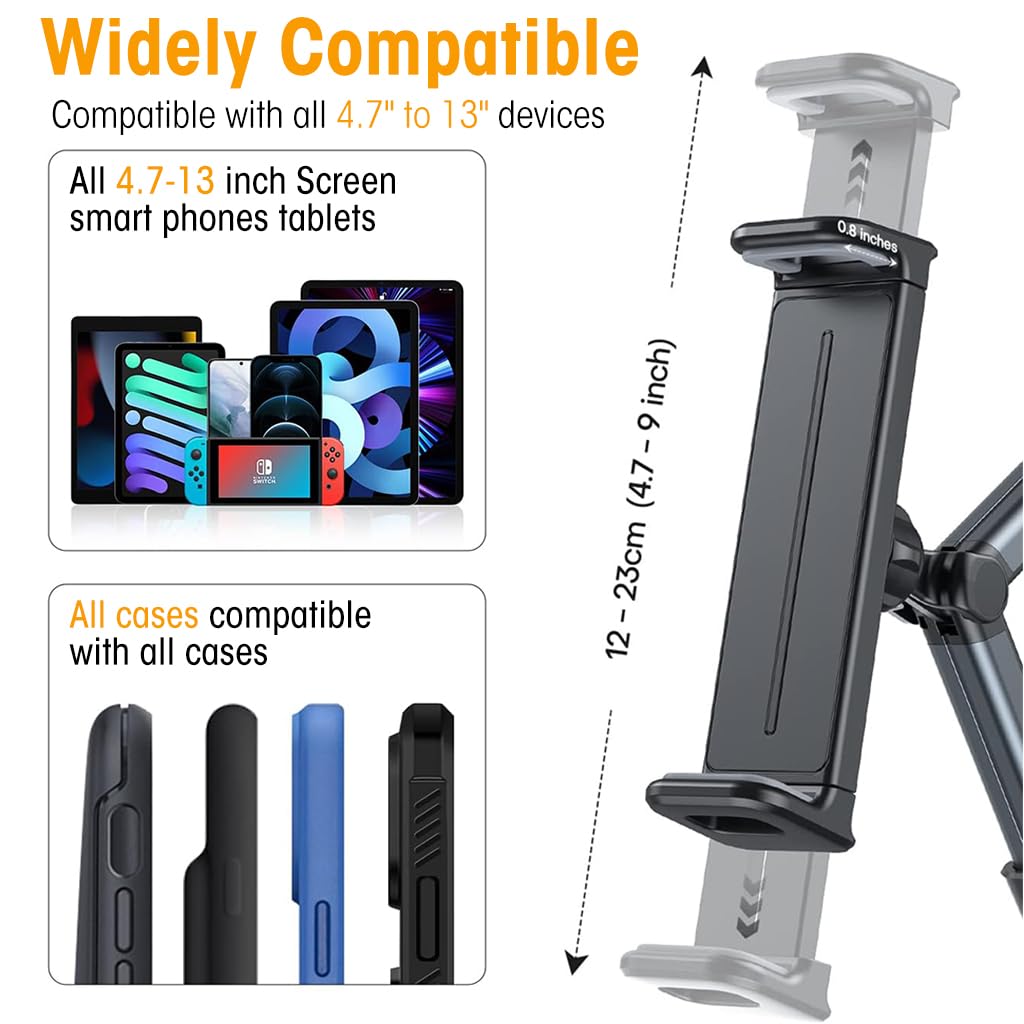 STHIRA Car Tablet Holder for Back Seat featuring Clip-On Retractable Arm and 360° Rotation | Fits 4.7–13 in Devices