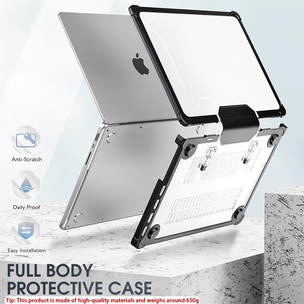 HASTHIP Laptop Case Cover for MacBook Pro 14 inch with Ergostand Feet and Black PC Shell