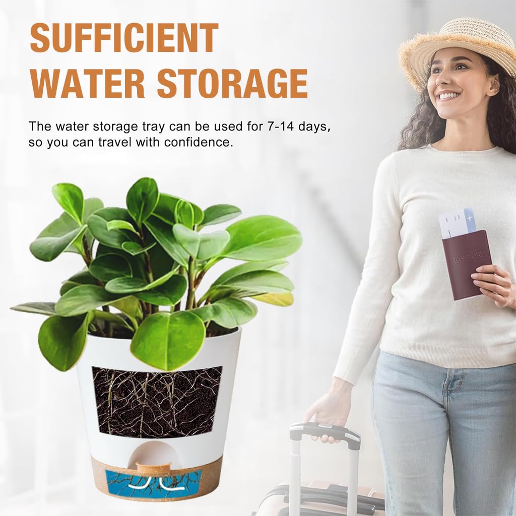 HASTHIP Self Watering Planters for Indoor and Outdoor Use featuring Drainage Holes and 6 Size Options | Recyclable Plastic Pots with Saucers in White