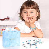 PATPAT® 63pcs DIY Charm Bracelets Kit with Gift Box, Jewelry Making Kit with Bracelet Beads, Jewelry Charms, Necklace Jewelry Making and DIY Crafts for Kids Girls-Blue