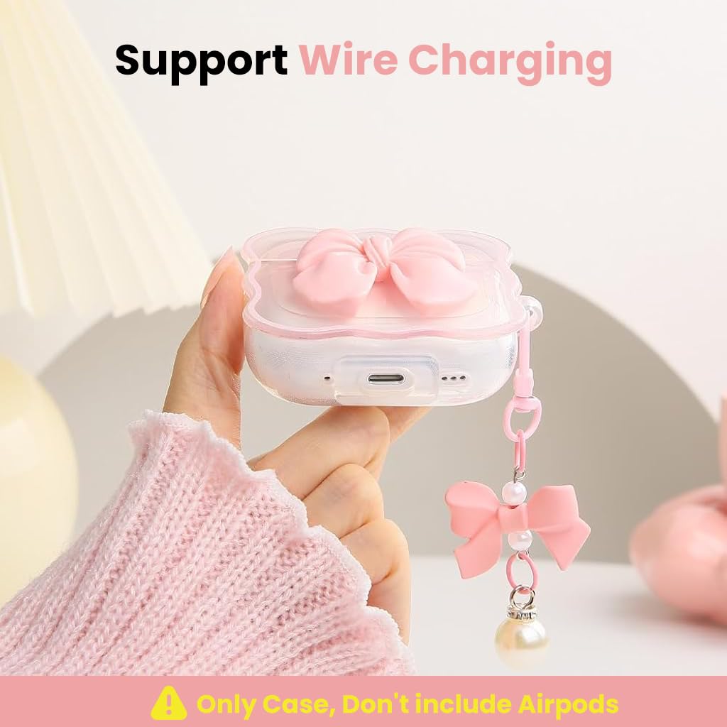 ZORBES AirPods Pro 2 Case Cover with Jelly Finish and Pink Bow Chain | TPU Protection