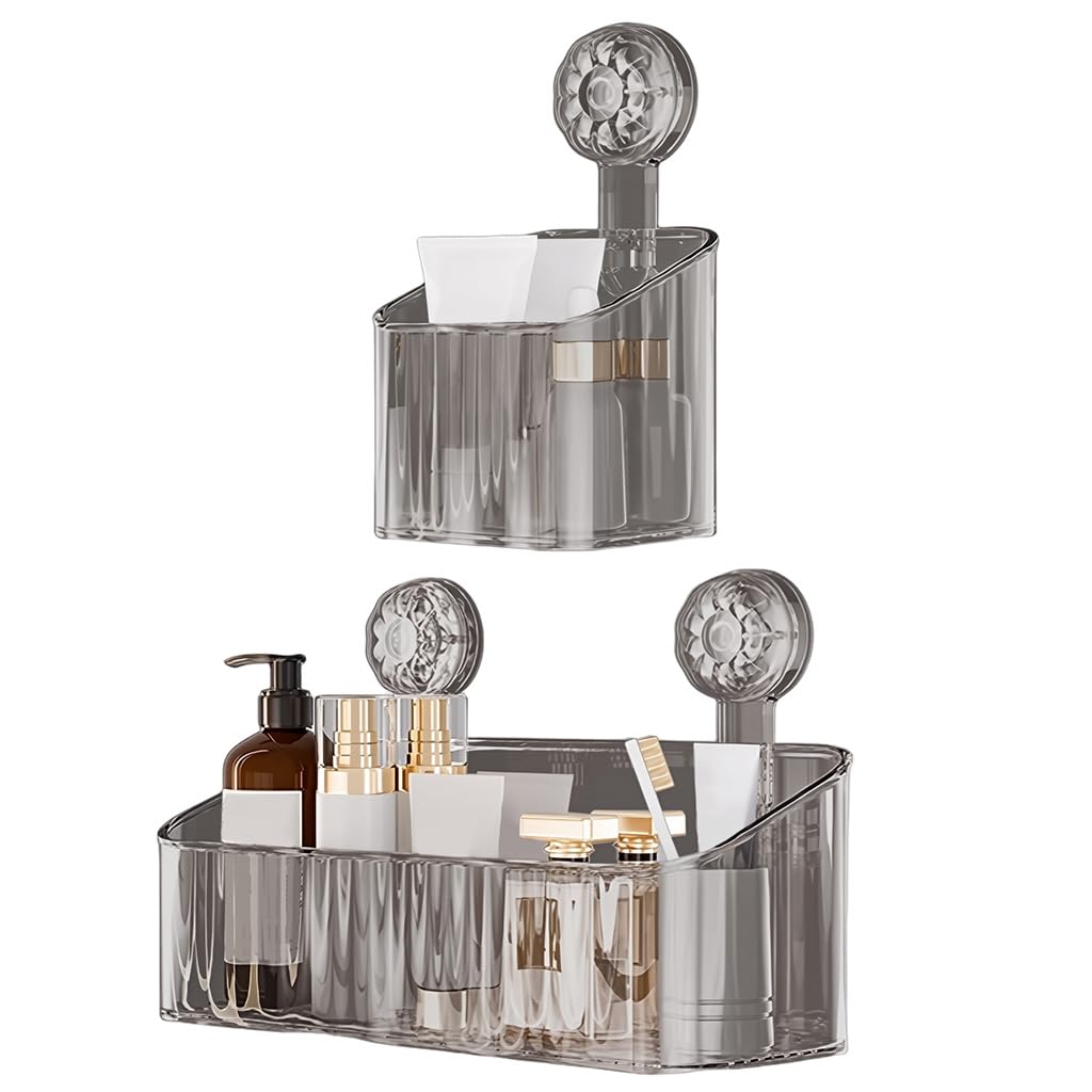 HASTHIP Bathroom Wall Organizer for Kitchen and Bathroom with Suction Cups | Clear Acrylic Set of 2 Boxes 9.3x9.3x11cm and 29x11.5x12.8cm