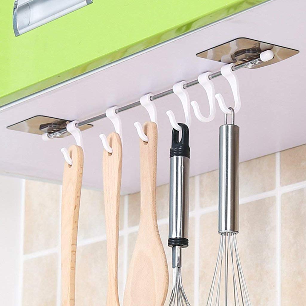 Supvox® Plastic ABS Stainless Steel Series Self Adhesive Bathroom Towel Rail Utensil Rack Kitchen Magic, Pack of 6 Hooks, White