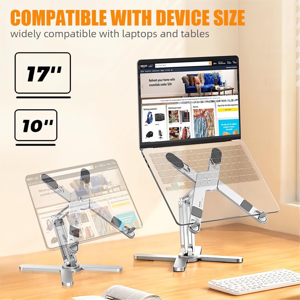 ZORBES Adjustable Laptop Stand for Desk with 360 Rotating Base and X-Shaped Metal Riser | Fits 8–16 in Laptops