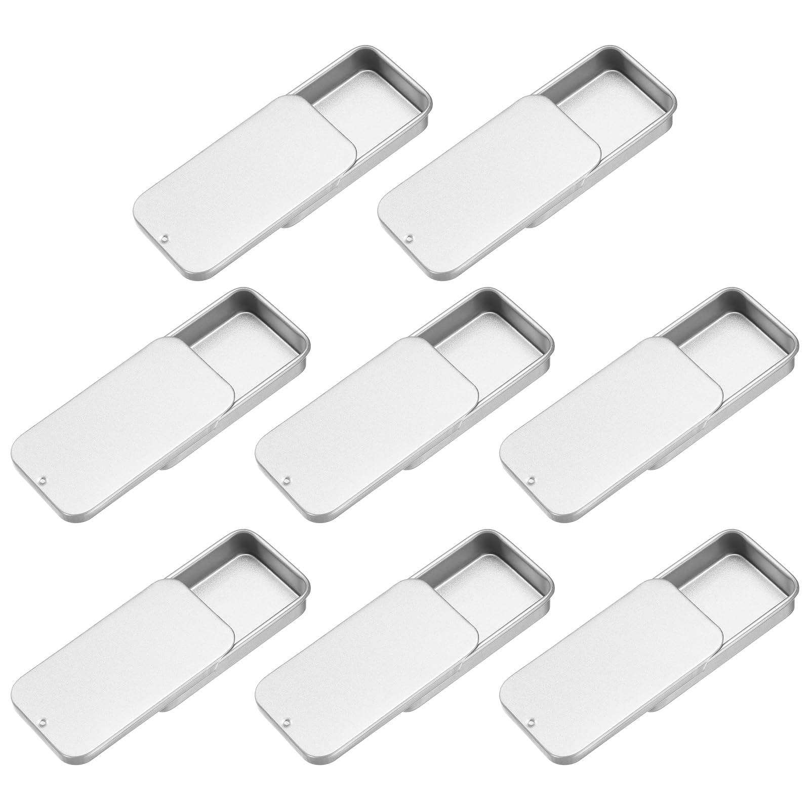 HASTHIP® 8Pcs Stainless Steel Sliding Lid Case, Pocket-Sized Metal Storage Box for Pills, Mints, Earbuds, Crafting Tools, Portable Travel Organizer, 60x33x11mm