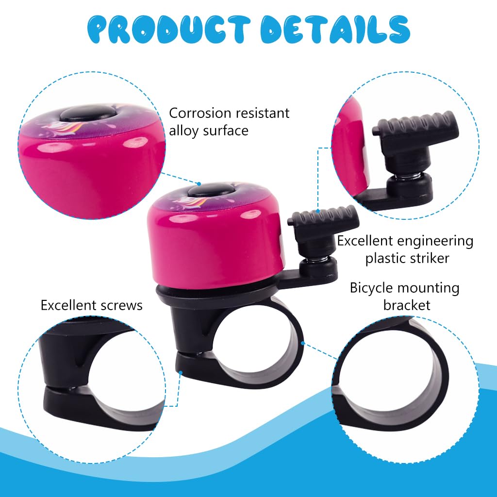 Proberos Kids Bicycle Bell for 22mm Handlebars with Screw-Mounted Design and Loud Ring | Unicorn Cartoon Style