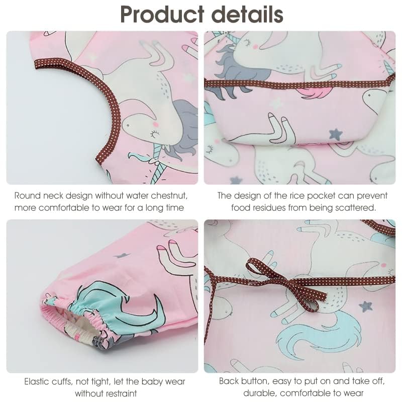 SNOWIE SOFT Sleeved Baby Bib for Feeding with 43cm Length and Crumb Catcher Pocket | Waterproof Cotton for 6–24 Months