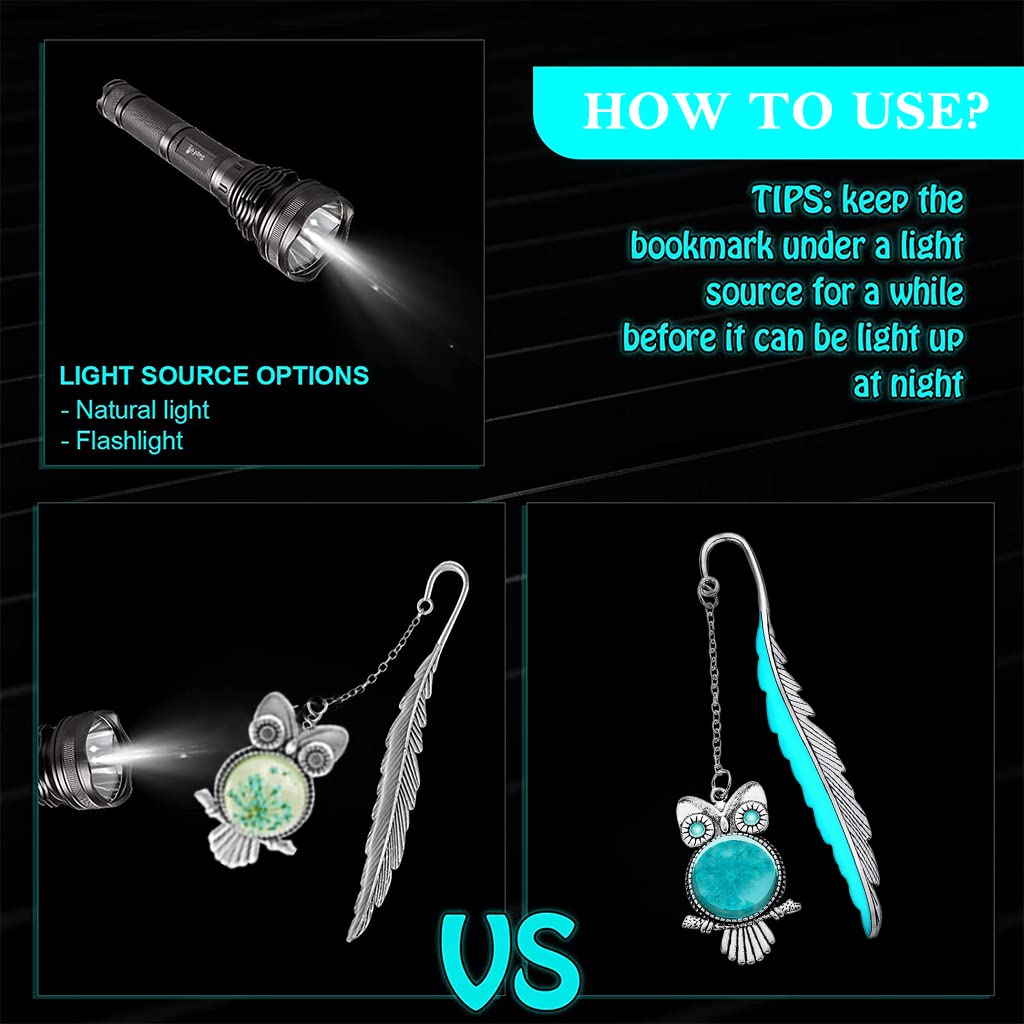 HASTHIP Metal Feather Bookmark for Reading with Glow in the Dark 3D Owl Design | 11.5cm Zinc Alloy Gift