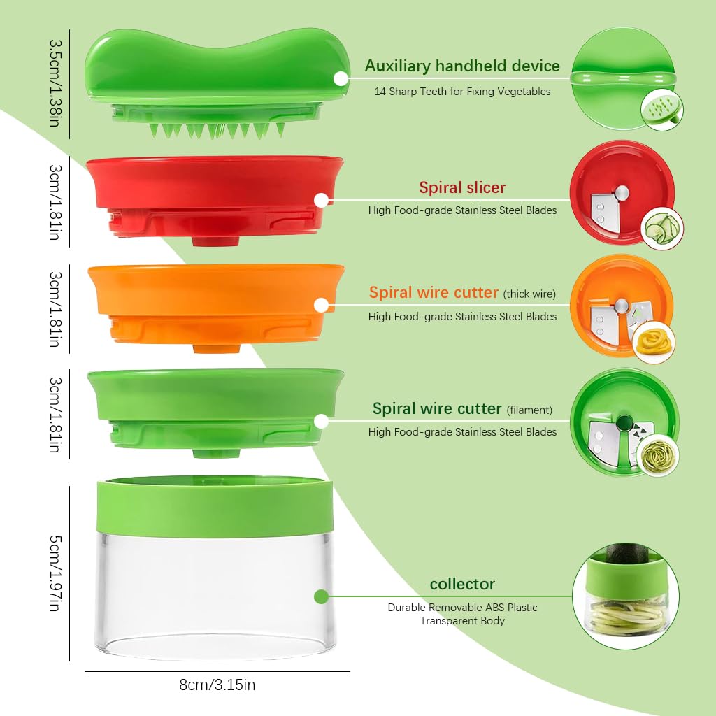 Supvox Vegetable Cutter for Kitchen with 3 in 1 Spiral Slicer Blades and Stainless Steel Design