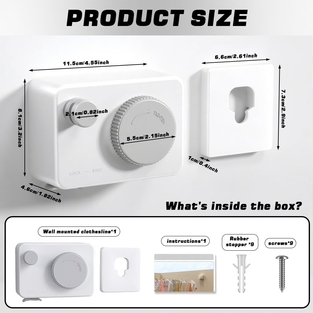 HASTHIP Retractable Clothesline for Indoor and Outdoor Use with One Button Retract | 4.2m Stainless Steel Adjustable Tension Laundry Line