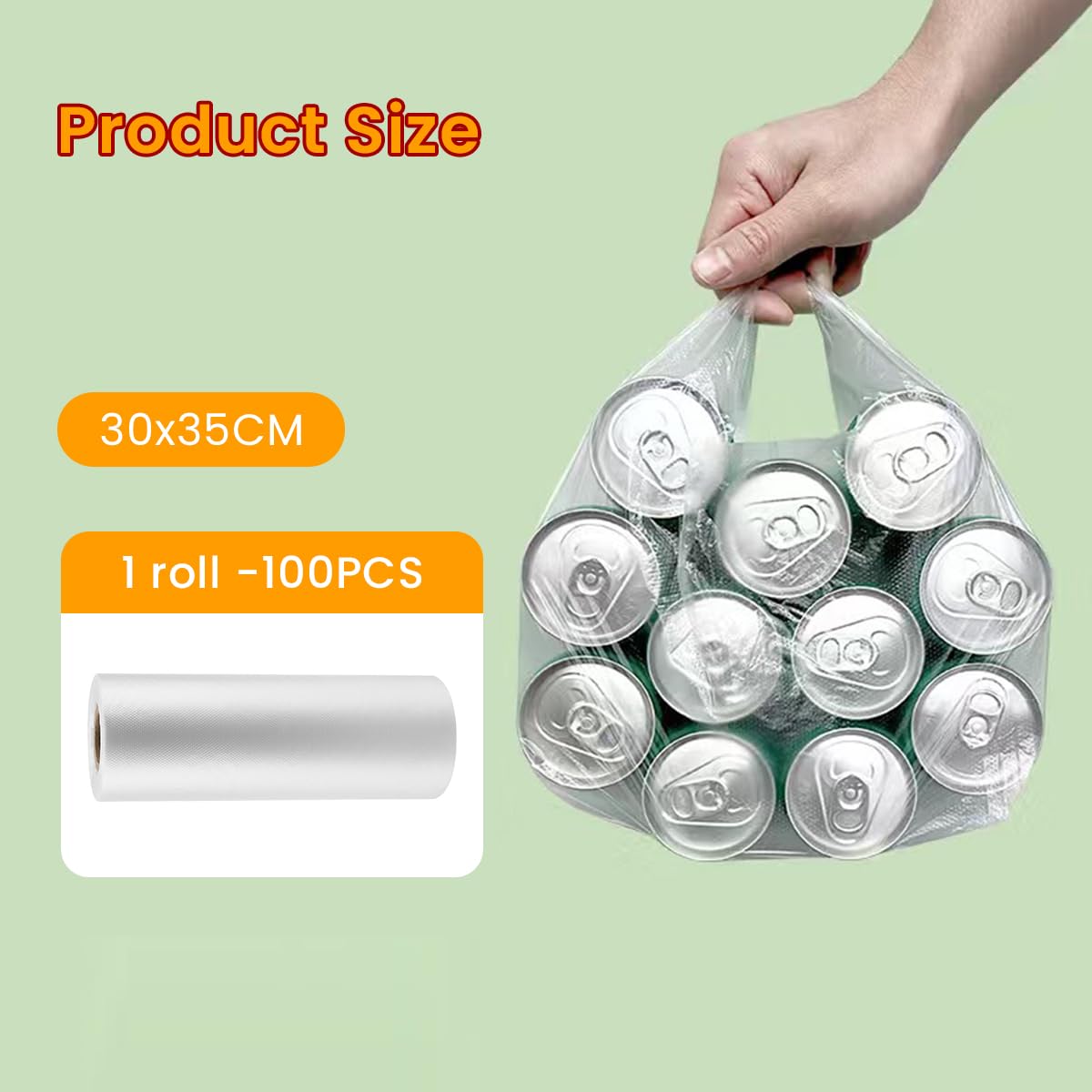 Supvox Food Bags for Meat and Groceries featuring Tear Off Handles and 100 Count 30x35cm PE