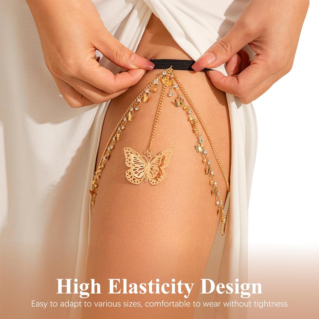 SANNIDHI Leg Chain for Women featuring Elastic Adjustable Band and Butterfly Charm | Ideal for Summer Dance and Beach Festival Outfits