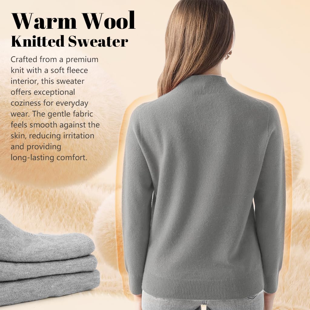 SANNIDHI Women's Cashmere Sweater for Fall Winter with Mock Neck and Slim Fit | Grey Pullover