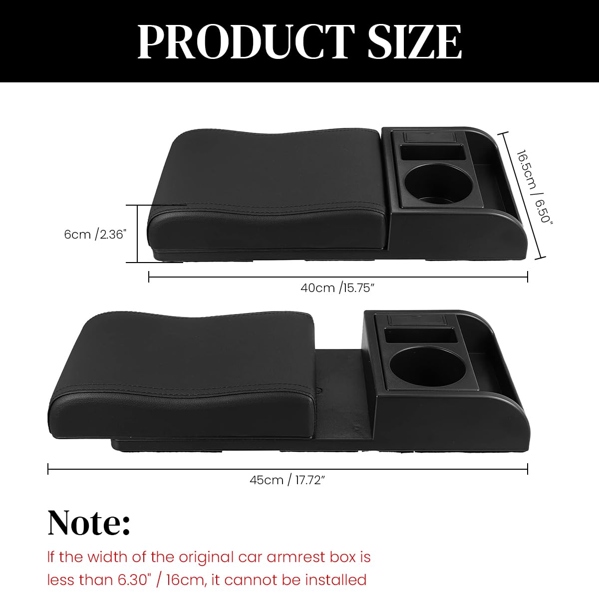 STHIRA Car Armrest for Center Console with 6cm Pad featuring Sliding Design & Dual Storage | Cup and Phone Holder