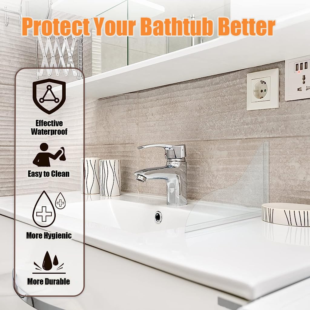MAYCREATE Bathtub Shower Splash Guard for Corners with Triangle Acrylic Board & Self-Adhesive Design