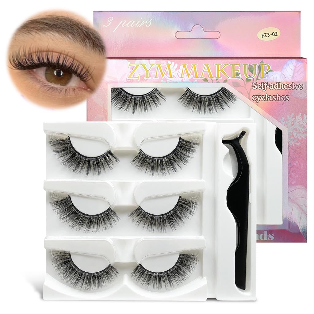 MAYCREATE Self Adhesive Eyelashes for Effortless Application with Tweezer | 3 Pairs Reusable