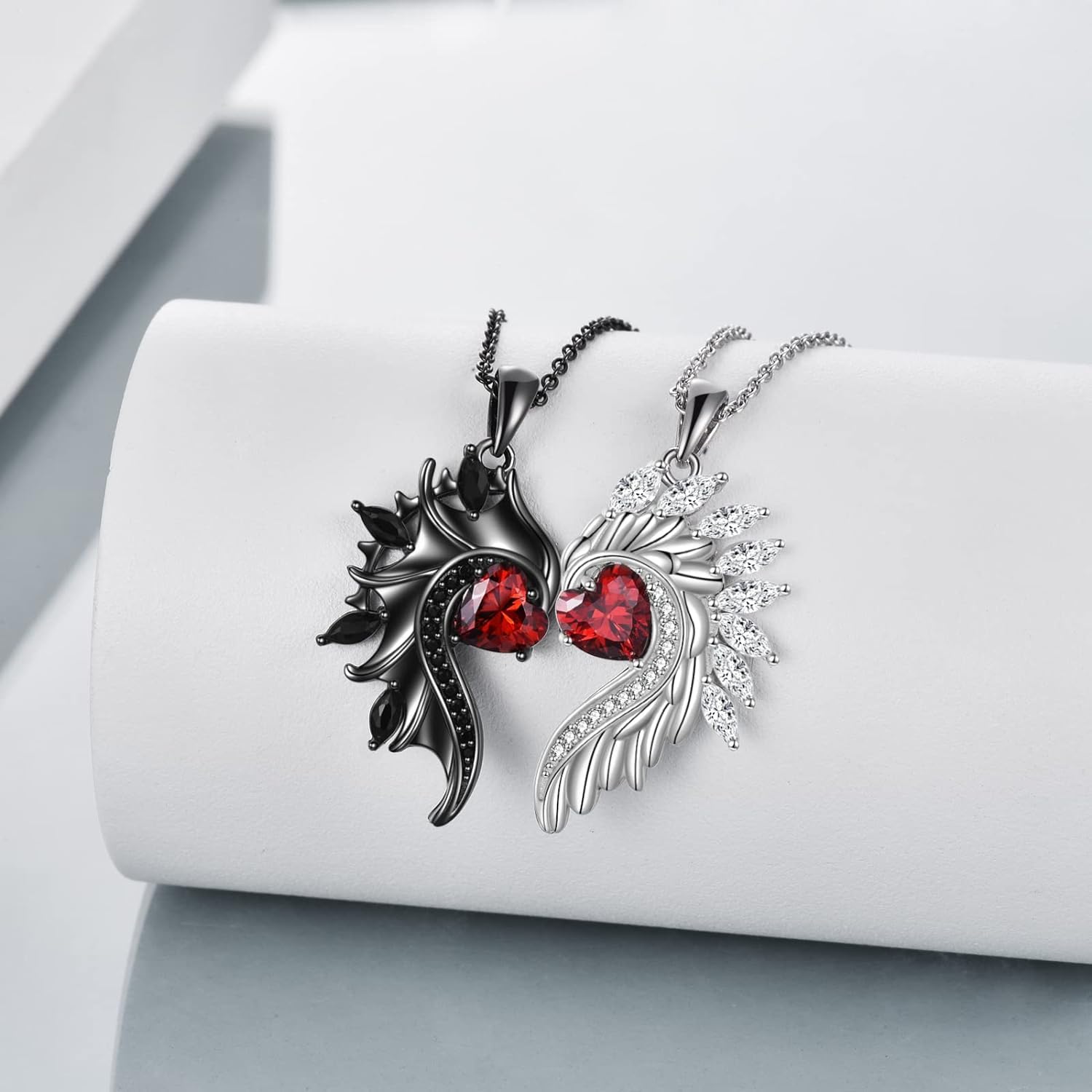 SANNIDHI Couple Necklace featuring Angel and Devil Wing Heart Pendant with Rhinestones | Ideal Valentine Gift