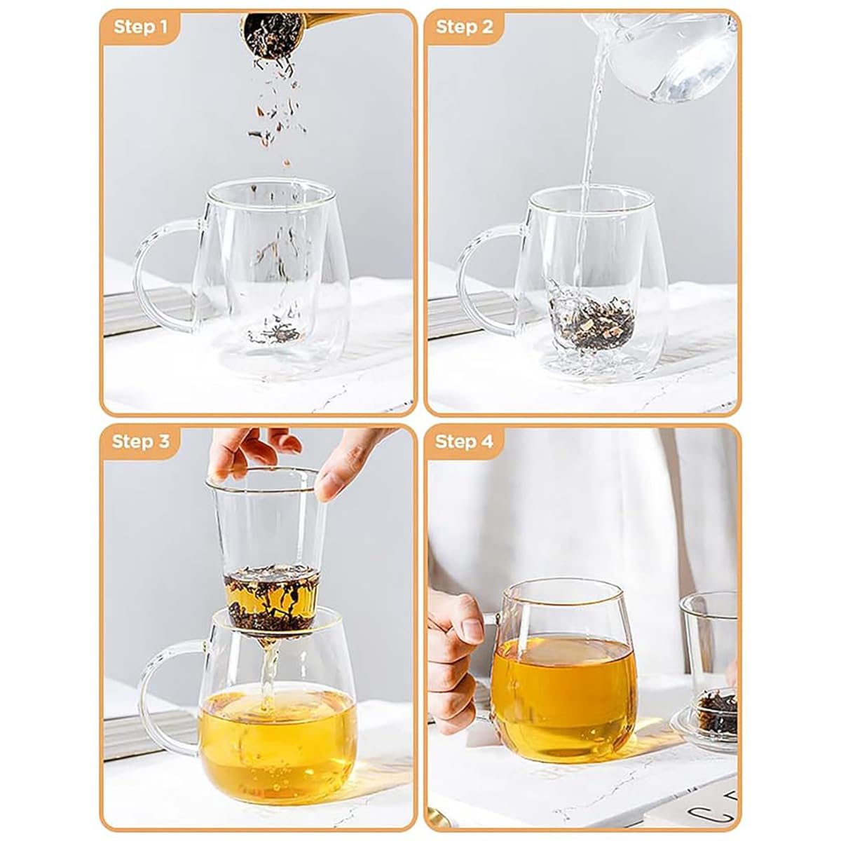 Supvox Glass Tea Cup for Loose Tea featuring Detachable Infuser and Lid Tray 17oz Borosilicate