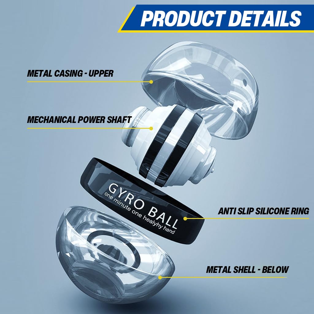 Proberos Metal Wrist Exercise Ball for Grip and Wrist Training featuring LED Gyro and 6061-T6 Aluminum Housing | 15,000 RPM Gyroscopic Resistance
