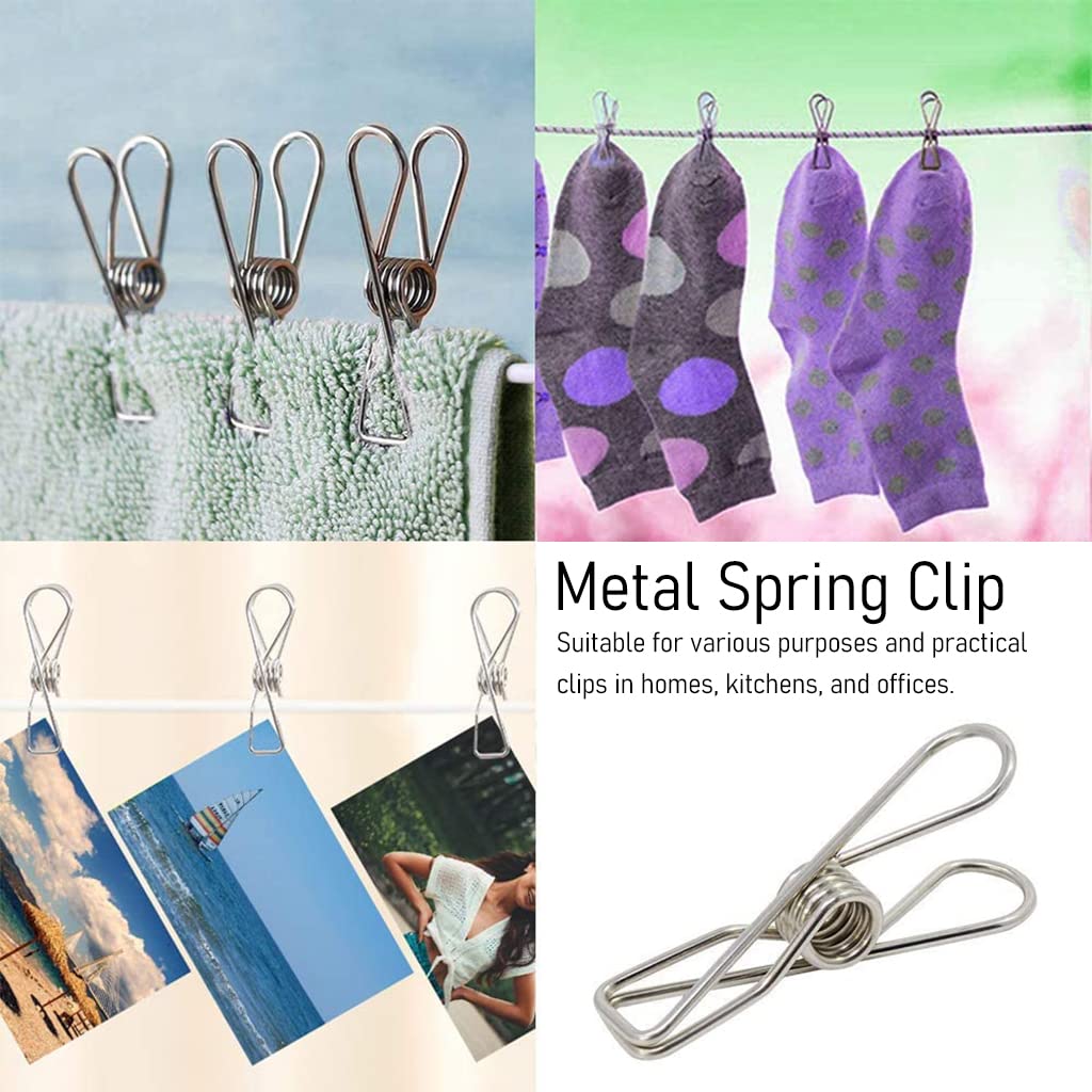 HASTHIP Clothes Clips for Laundry and Kitchen Use with 5 Coil Spring Grip | 20Pcs Stainless Steel Pegs