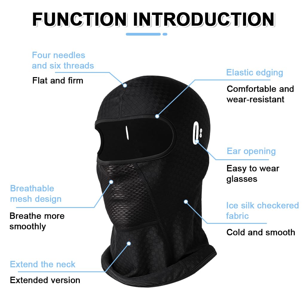 Proberos Balaclava Face Mask for Cycling and Skiing with UPF30+ UV Protection | Breathable Black Full Head Cover