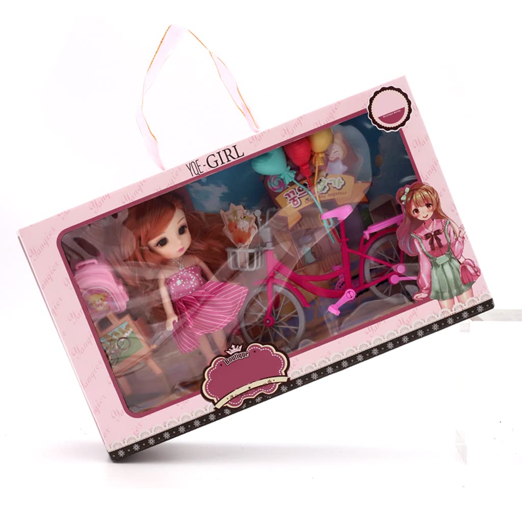 PATPAT Doll Set for Girls with 6 in Doll and Bicycle Prop featuring Flexible Joints | Pink Gift Box