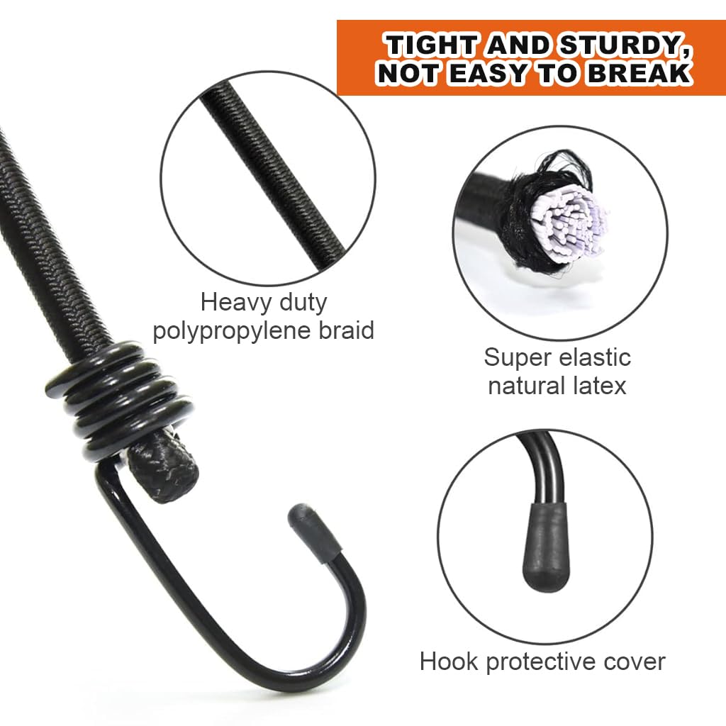 Serplex Bungee Cords for Outdoor Use with Dual End Hooks 8PCS 24 Inches Black Elastic Straps