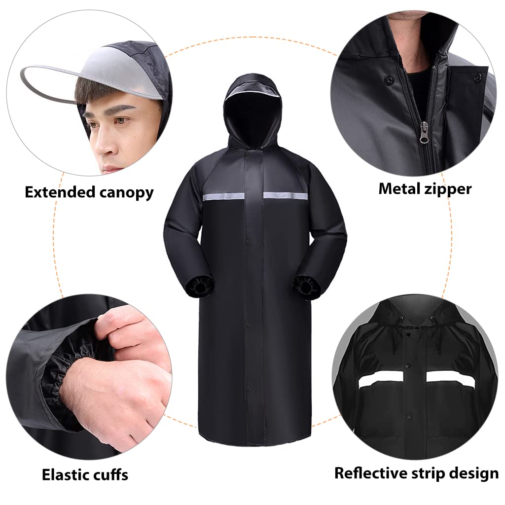 GUSTAVE Rain Ponchos for Men Women with Reflective Strip, Oxford Cloth Adult Rain Coat Reusable Raincoats with Hood for Rain Ponchos for Camping, Hiking, Music Festival, Outdoor Activities (XL)