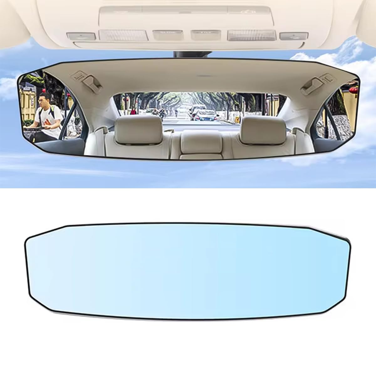 STHIRA Car Rear View Mirror for Safer Driving with HD Wide Angle View 29.9x3.2x9cm | Adjustable Clip-on Design