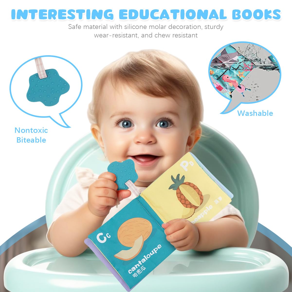 SNOWIE SOFT Baby Cloth Books for Sensory Learning with BB Sound and Sa Sa Paper | 6 Themes 2 PCS