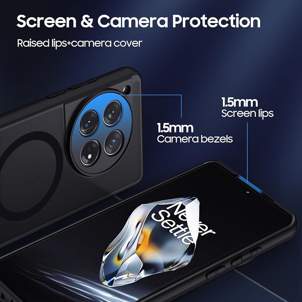 Zeitel Phone Case for OnePlus 12R with Corner Cushioning and Camera Lens Protection | Matte Black Anti Slip TPU Cover