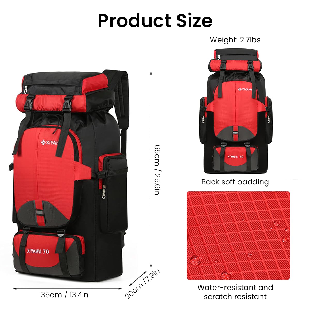 GUSTAVE Travel Backpack for Hiking and Camping 70L with Ergonomic Burden Relief | Waterproof Nylon Rucksack