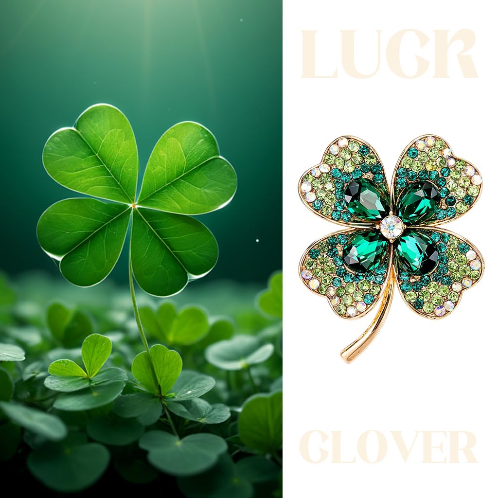 SANNIDHI Brooch Pin for Women featuring Green Rhinestone Clover Design | Elegant Gift Accessory