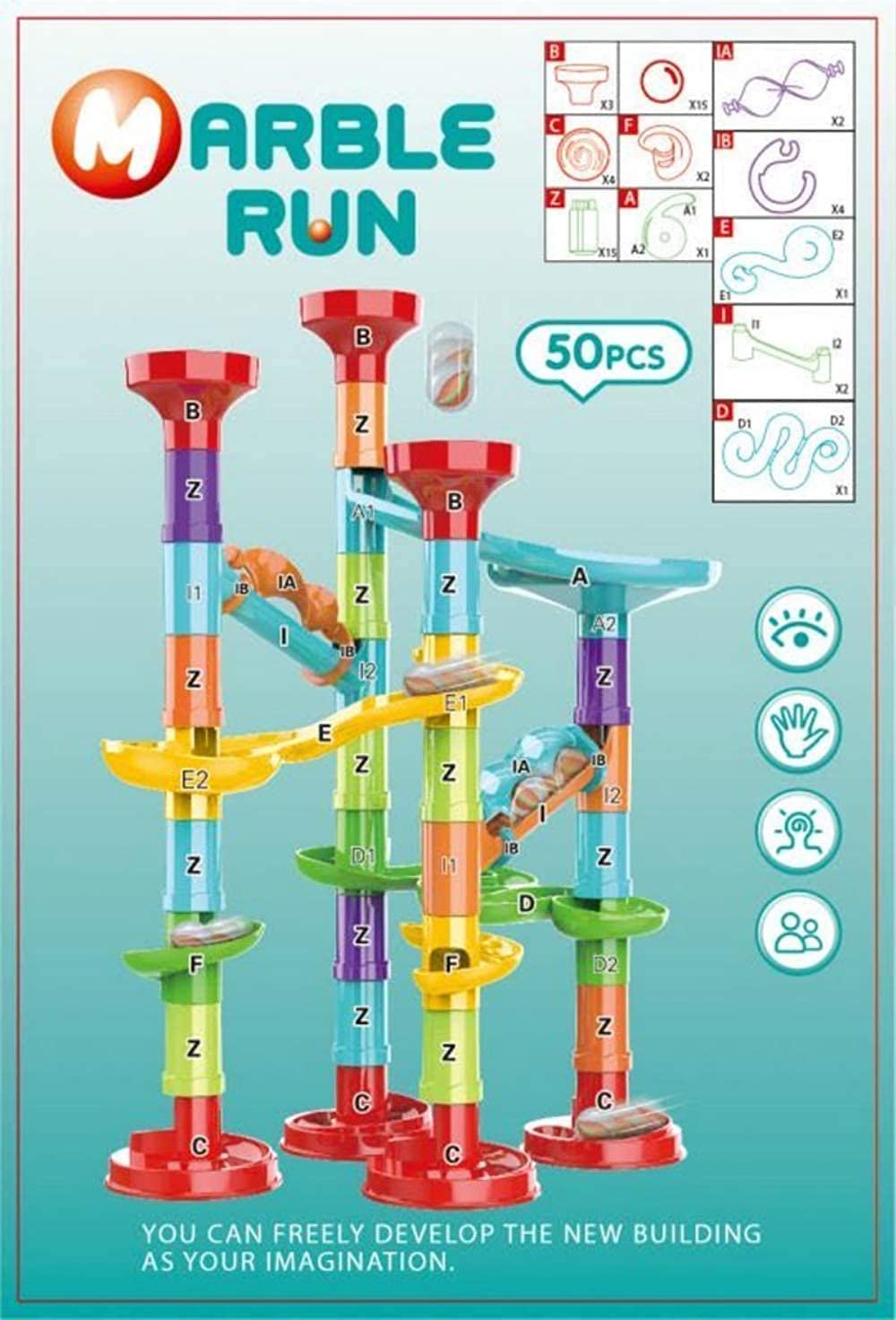PATPAT Marble Run Toy for Kids with 50 pcs Connection Blocks and 4 Track Types | STEM Playset